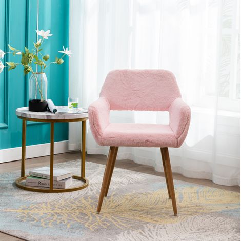 Silla de comedor 59 x 46 x 79 cm de piel sintética, respaldo calado, reposabrazos, patas metálicas efecto madera - rosa (1/5)