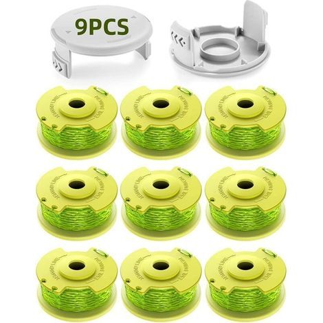 Lot de 11 coupe-bordures à bobine mis à jour pour coupe-bordures Ryobi One +18 V, 24 V, 40 V, Ø2,0 mm et 3,4 m de longueur AC14RL3A (9 bobines, 2 capuchons) (1/5)