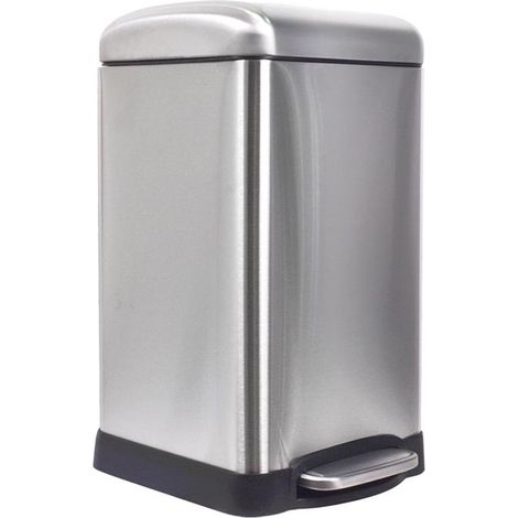 Perel Metall-Tretmülleimer mit herausnehmbarem Eimer, fester Stand und rutschfeste Pedale, ideal für Zuhause und Büro, Inhalt 20 Liter, quadratisch 45,5 x 28 x 34 cm, aus grauem gebürstetem Metall (1/3)