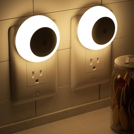 Luz nocturna LED blanca cálida de 0,5 W con sensor de anochecer a amanecer, paquete de 2, para adultos, dormitorio, baño, pasillo y cocina