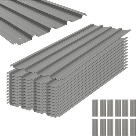 Lot de 12 panneaux en acier galvanisé Résistant aux Intempéries, gris clair, dim. d'un panneau 129L x 45l cm