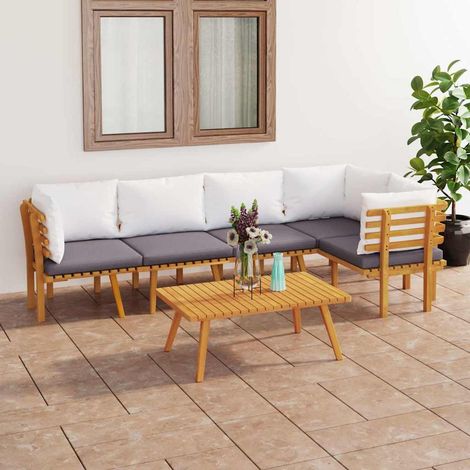 Salon de jardin 6 pcs Ensemble Table et Chaise de Jardin - avec coussins Bois d'acacia solide BV913258 - BonneVie (1/5)