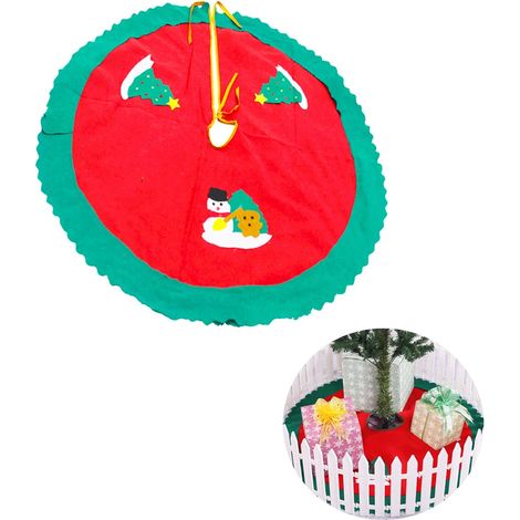 Tapis de sol rond de 90 cm pour sapin de Noël (motif bonhomme de neige et sapin) (1/5)