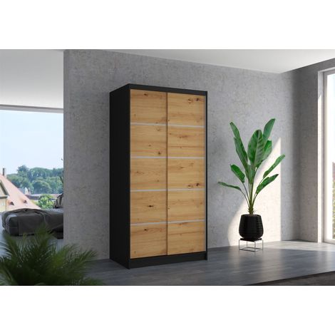 Schiebetürenschrank Schrank Nr.130 in Schwarz- Artisan matt 100x200x58 cm (1/3)