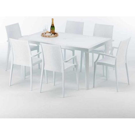 Tavolo Rettangolare Bianco 150x90 cm con 6 Sedie Colorate Bistrot Arm Summerlife - Bianco
