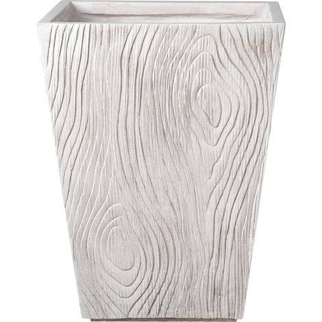 Pot de Fleurs Moderne en Fibre d'Argile Cannelé 42 x 42 x 50 cm Rond Intérieur Extérieur Beige Clair Baihe
