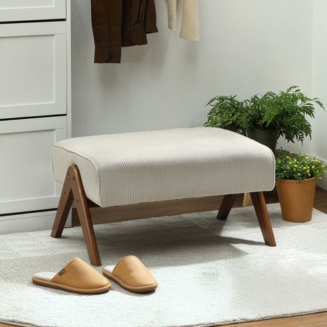 Reposapiés de Salón Taburete Bajo con Asiento Acolchado Patas de Madera para Sala de Estar Dormitorio 69x47x36 cm Beige (1/5)