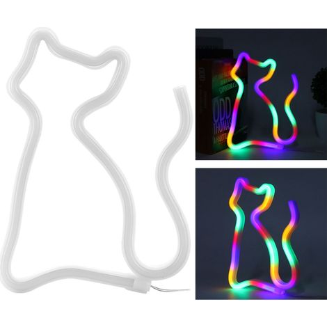 Panneau lumineux LED coloré en forme de chat, décoration murale pour demande en mariage, fête d'anniversaire (1/4)