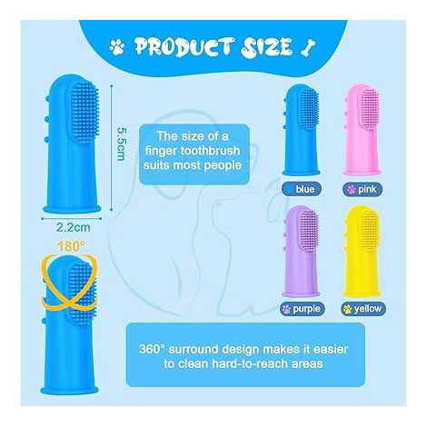 Lot de 4 brosses à dents chien, silicone 360° pour nettoyage dentaire, doigtier hygiène bucco-dentaire chiot chat petit animal (1/4)