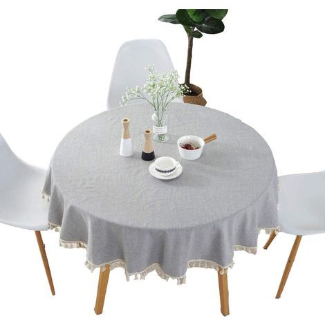 Runde Tischdecke – Baumwoll-Leinen – Für Küchen-, Wohnzimmer- und Gartentische – Staubdicht und hitzebeständig – Durchmesser 120 cm (1/5)