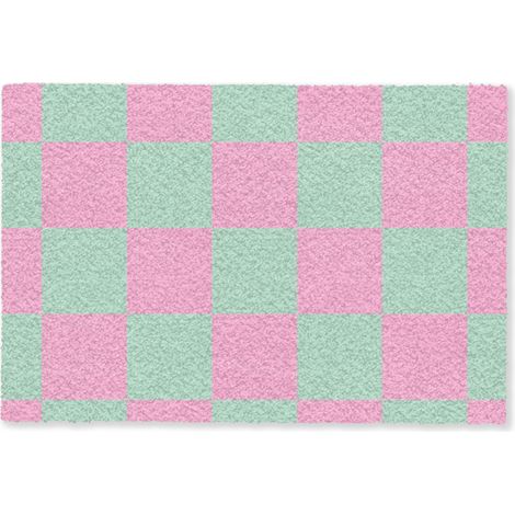PAILLASSON Motif de l'échiquier - Vert - Rose - Cubes 60x40 cm (1/5)