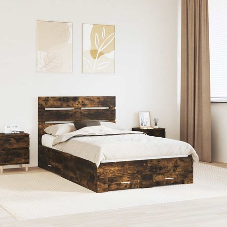 Estructura de cama con cajón Roble ahumado 120 x 190 cm