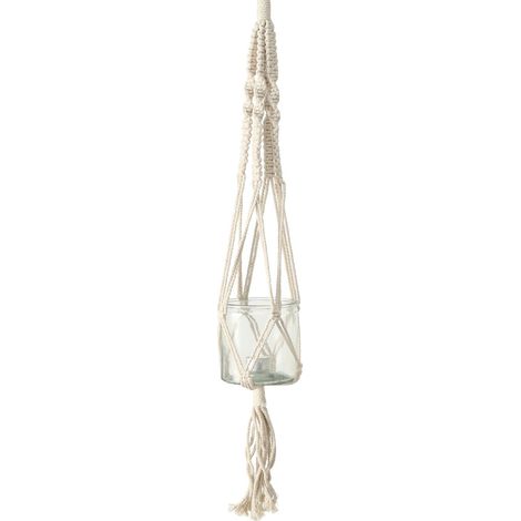 Blumenampel mit Makramee und Glastopf, 83 cm, MAKRAMEE