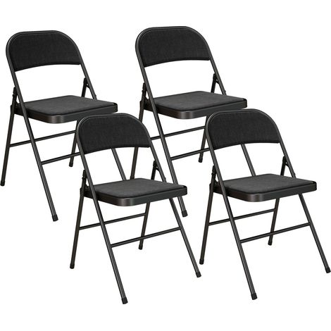 4er-Set Klappstühle, Tragbare Bürostühle, Metallbeine, Faltstuhl für Büro, Empfang, Wartezimmer, Leinenoptik, Schwarz