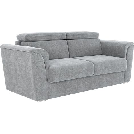 Divano letto 3 posti a ribalta Posto letto doghe larghe 140 cm Materasso 22 cm memory foam in Tessuto Grigio - RIZORA
