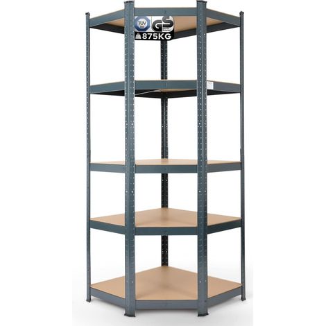 Arebos – Étagère d'angle 180 x 70 x 70 cm – Charge 875 kg – 5 étagères réglables – Montage sans outil – Pour garage et bureau (1/5)