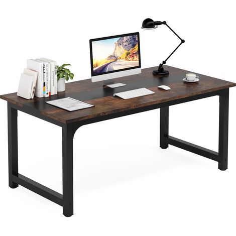 Bureau d’étude et de travail grand format – bureau moderne pour ordinateur – meuble de bureau pour maison （ Marron rétro 02 ）