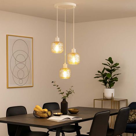LED Pendelleuchte Hängelampe Esszimmerlampe beige rauchfarben 3 Flammig Glas, Metall, 3x 7W 630lm warmweiß, DxH 35x120 cm