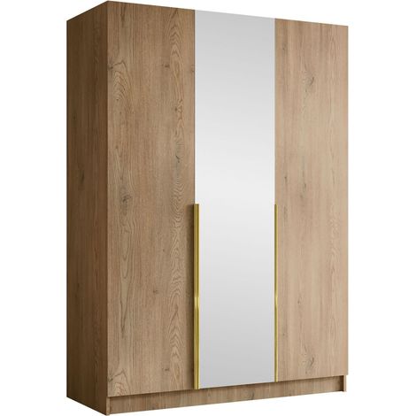 Armario Closico Decoron II, Luminoso madera + Dorado, 215x150x58cm, Puertas de armario: Con bisagras, Número de estantes: 0