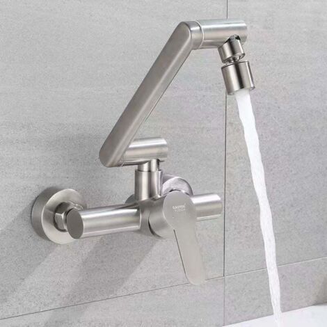 Küchenarmatur Küchenspüle Wasserhahn 1080° Drehbar Warm- und Kaltwasser Badezimmer Edelstahl Wandmontierter Küchenhahn