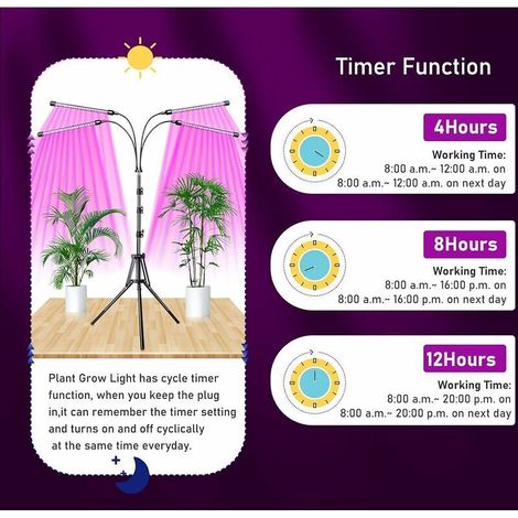 Lampe horticole LED 80 lampes spectre complet – 4 têtes orientables, 10 niveaux dimmables – Trépied 41-156,5 cm, 3 modes minuterie (1/5)