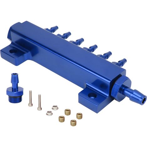 Kit collecteur d'admission à 6 ports avec bloc de dépression, connecteurs NPT 1/8" et 1/2", entrée/sortie NPT, universel pour voitures, camions et turbos (bleu). (1/5)