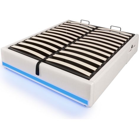 Cama canapé tapizada 140 x 200 cm beige con LED, USB y Type-C, sin cabecero (1/5)