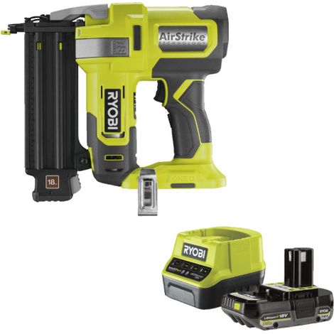 Pack RYOBI Cloueur d'assemblage air comprimé R18GN18-0 - 18V One+ - 1 batterie 2.0Ah - 1 chargeur rapide RC18120-120