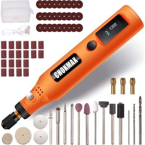 Mini Outil Rotatif - 3 Vitesses 5000/10000/15000 Tr/Min - Écran LCD Affichage Batterie - Pour Gravure Polissage Perçage Meulage - 113 Accessoires (1/5)