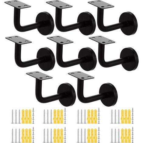 AKOLAFE Set mit 8 Edelstahl-Handlaufhalterungen 60x80mm, Treppengeländerstützen, schwarze Handlaufhalterungen für den Innen- und Außenbereich