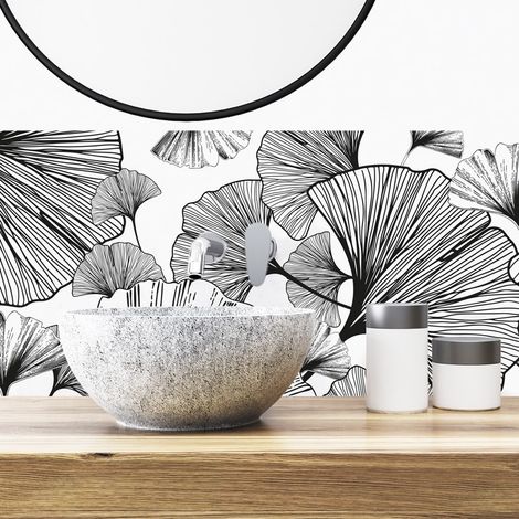 Crédence de salle de bain en Aluminium floral noir 140x30 cm (en 2 bandeaux) - Gingko