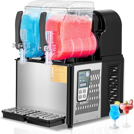 Machine à Granité Professionnelle 8L, Double Réservoir Inox 32 Tasses, Machine à Boissons Glacées Margarita Smoothie pour Fêtes Maison, Restaurants, Cafés et Bars (1/5)