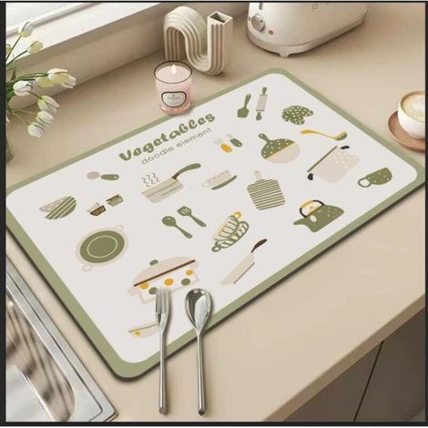 Dishwasher drying mat, super absorbent kitchen countertop drying mat, green
