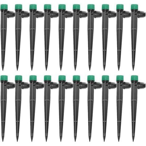 20 Pieces Adjustable Irrigation Dripper, 360 Degree 8-Hole Micro Drip Sprinkler with Barbed Connector & Support Stake for 4/7mm Tube, Irrigation Dripper Insertion, Green (1/5)