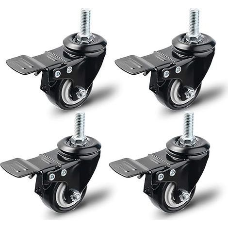 Lot de 4 roulettes pivotantes 50 mm avec frein – Charge maximale 200 kg – Pour sols durs et meubles – Rotation 360° non marquante (1/5)