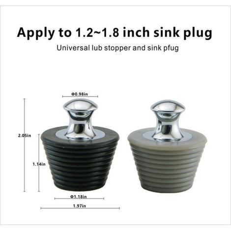 Lot de 2 Bouchons de baignoire, Bouchons de lavabo, Bouchons de baignoire, Bouchons de baignoire en silicone, noir et gris (1/4)