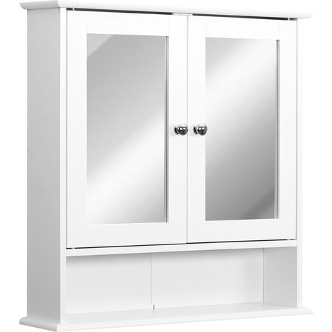 Armoire Murale étagère Salle de Bain x 58H cm Double Porte Miroir réglable MDF 56l 13l Gris (1/5)