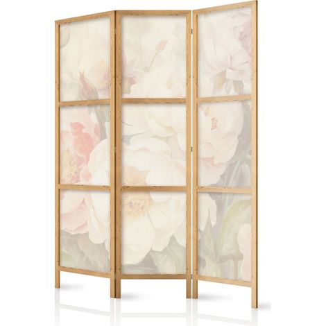 Japanischer Paravent artgeist Holz Stoff Blumenmuster weiß