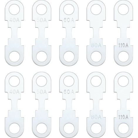 10pcs Bande de Fusible Plate Ton Argent en Alliage de Zinc Lame de Rechange Bande de Fusible DC 32V Compatible avec Opel Compatible avec VW (40A 50A 60A 80A 110A Chaque 2 Pièces)