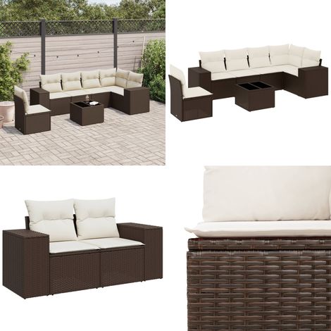 vidaXL Salon de jardin avec coussins 7 pcs marron résine tressée (1/5)