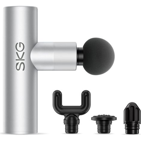 SKG F3 Lite Mini Massagepistole Silber Kunststoff mit 4 Massageaufsätzen (1/5)