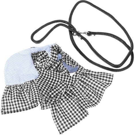 Set Rabbit Leash and Dress Jacket with Harness for Outdoor Activities and Outings Black and White Checkered Style (1/5)