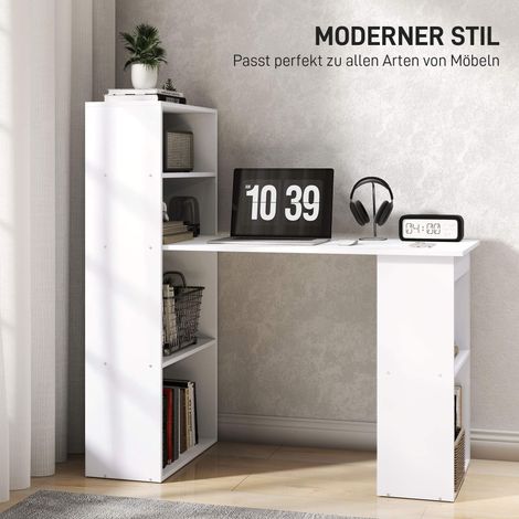 Bureau blanc avec étagères 120x55 cm, table informatique avec rangement, bureau ordinateur pour bureau et télétravail (1/5)