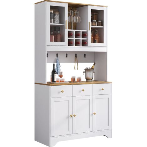 Buffet haut en imitation bois blanc, 94,5 x 30 x 175,5 cm, meuble de salon et salle à manger moderne avec rangement, design scandinave minimaliste