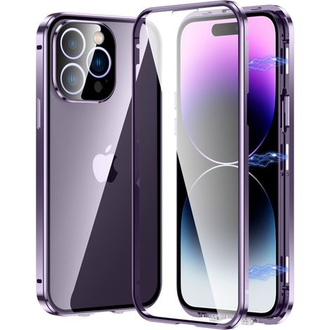 Coque pour iPhone 14 Pro Max, double verre magnétique, violette (1/5)