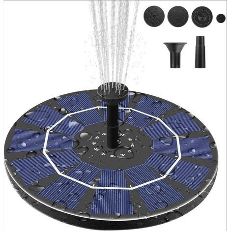 Fontaine de jardin solaire pour 2.5 W avec batterie de secours de 1000 mAh, pompe de fontaine d'eau à énergie solaire pour bain d'oiseaux, bassin de jardin, piscine extérieure (1/5)