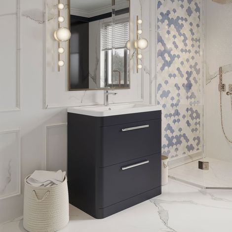 Hudson Reed Solar Matt Indigo Blue 800mm Floor Standing 2 Drawer Vanity Unit and Polymarble Basin - SOL303 (1/5)