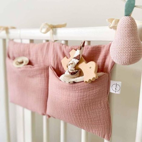 Aufbewahrungstasche aus Baumwolle für Kinderbetten mit 2 Fächern für Kinderbett und Spielzeug (rosa) (1/4)