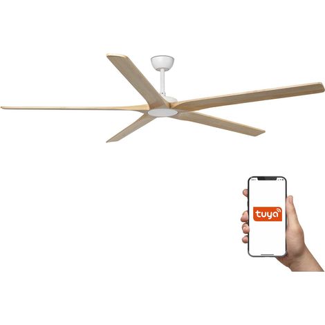 Faro Bigwood Ventilateur de plafond XL 5 pales, blanc mat, pin, système intelligent Tuya (1/2)