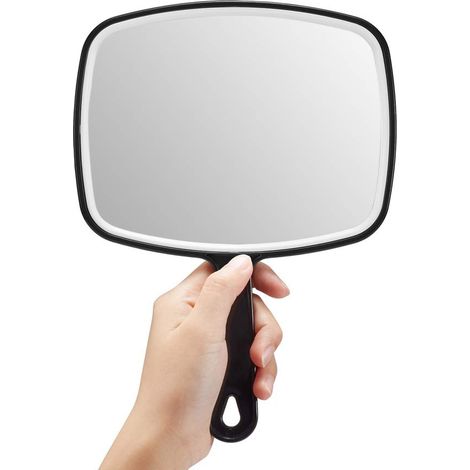 Miroir - 23 cm x 31,5 cm - Rectangulaire Arrondi - Noir - Accrochable ou Manuel - Pour Rasage et Coiffure - 1 Pièce (1/5)